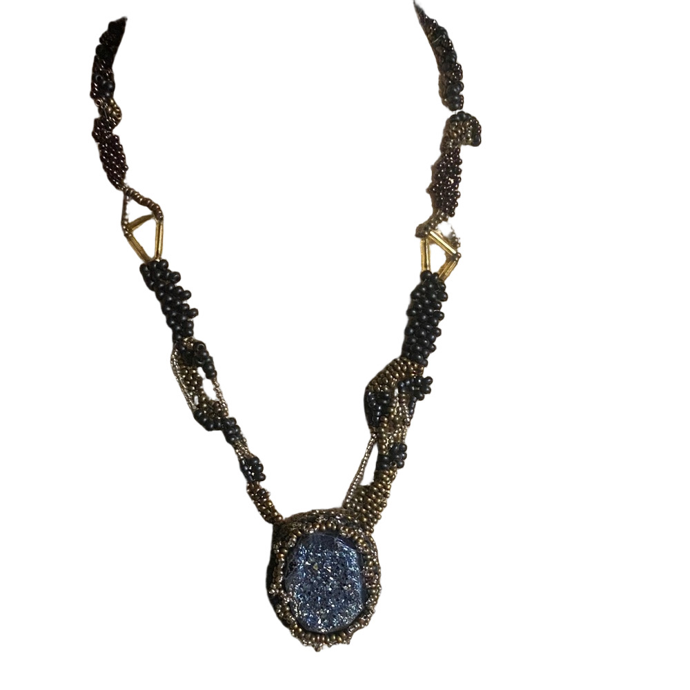 Handmade Blue Druzy Beaded Necklace